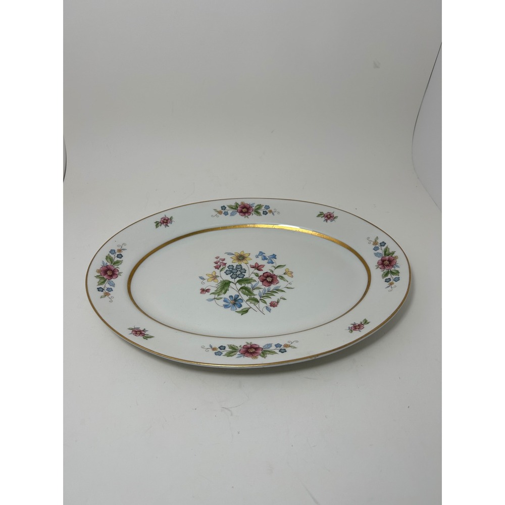 Warwick‎ China Vintage Oval Floral Serving Platter Gold Trim Made in USA